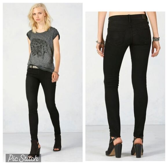 TRUE RELIGION Victoria Skinny Cigarette Leg Black Wash Denim Jeans Size 31 - Picture 1 of 12
